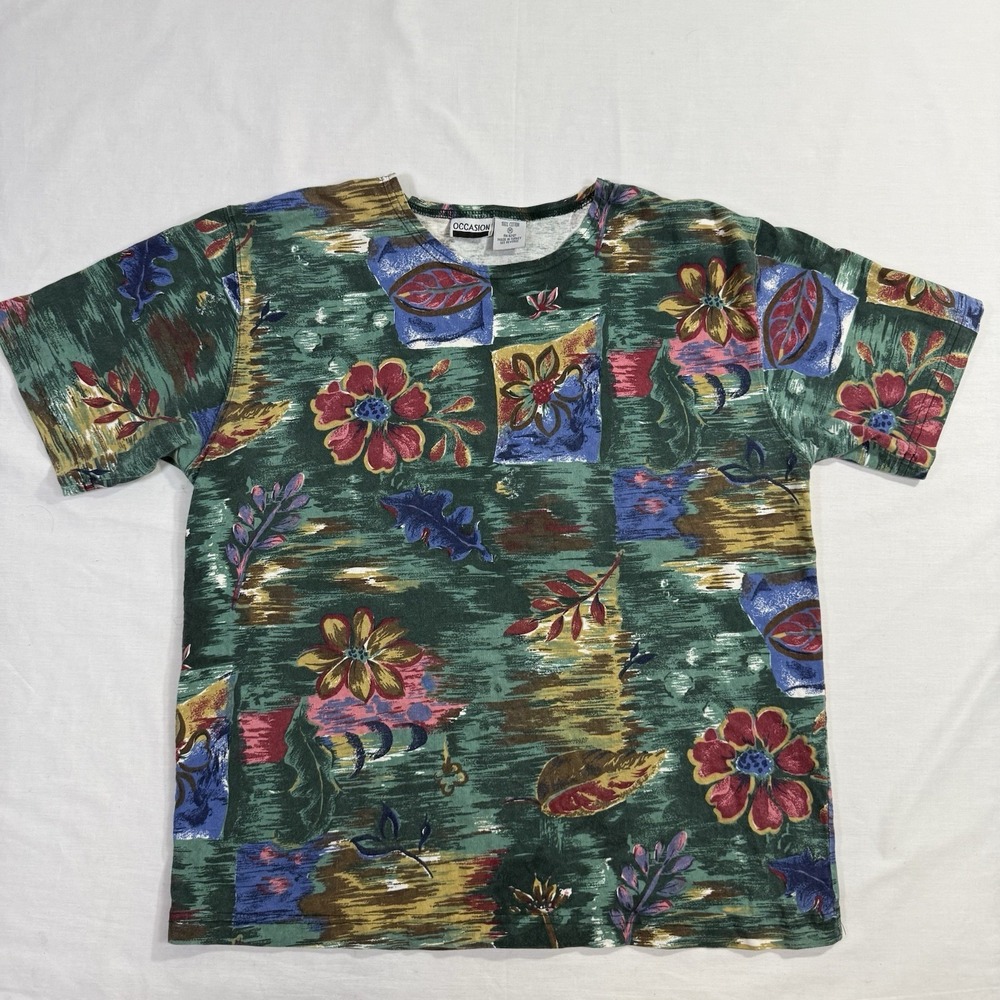 Occasion T Shirt Y2K Women's 100% Cotton Floral Multicolor Sz Medium